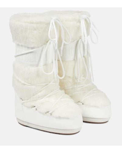 Moon Boot Stivale alto da neve con pelliccia - Bianco
