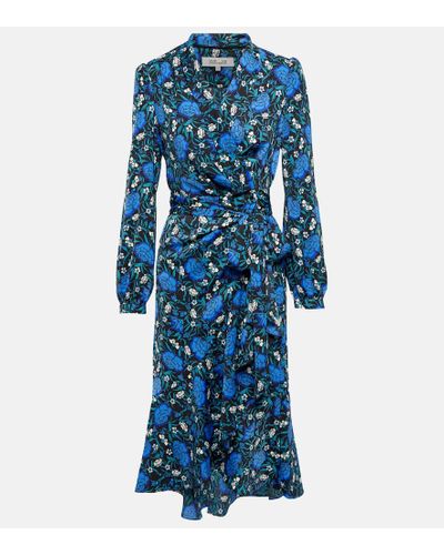 Diane von Furstenberg Carla midi-wickelkleid aus crêpe mit floralem print - Blau