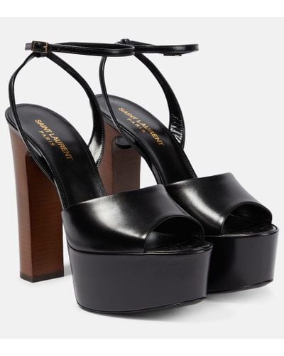 Saint Laurent Jodie 95 Leather Platform Sandals - Black