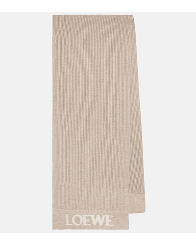 Loewe Bestickter Schal aus Wolle - Natur
