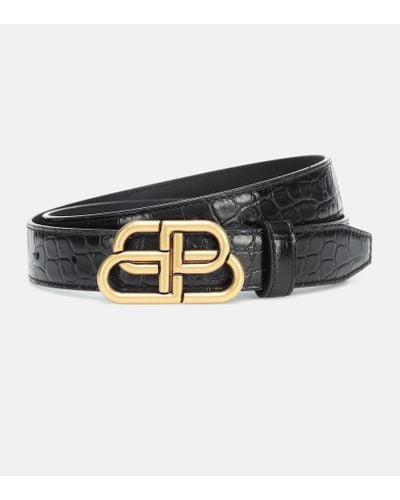 Balenciaga Bb Croc-effect Leather Belt - Black