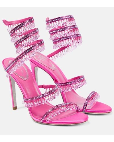 Rene Caovilla Chandelier Embellished Satin Sandals - Pink