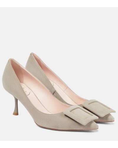 Roger Vivier Viv' In The City 65 Suede Court Shoes - Natural