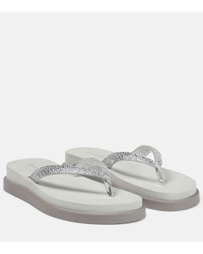 Gianvito Rossi Embellished Leather Platform Thong Sandals - White