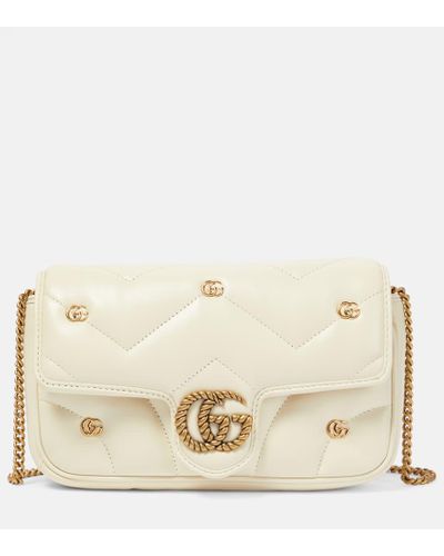 Gucci Schultertasche GG Marmont Mini aus Leder - Natur