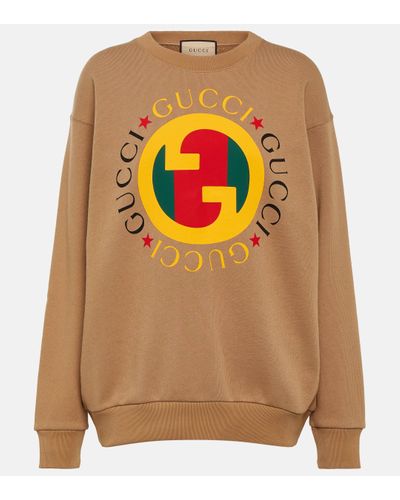 Gucci Sweat-shirt imprime en coton a logo - Orange
