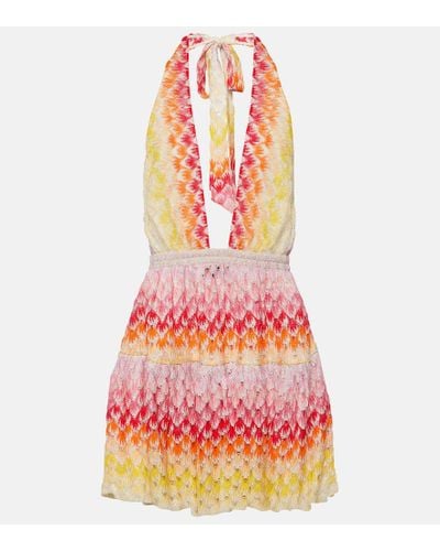 Missoni Vestido corto de punto con cuello halter - Rojo