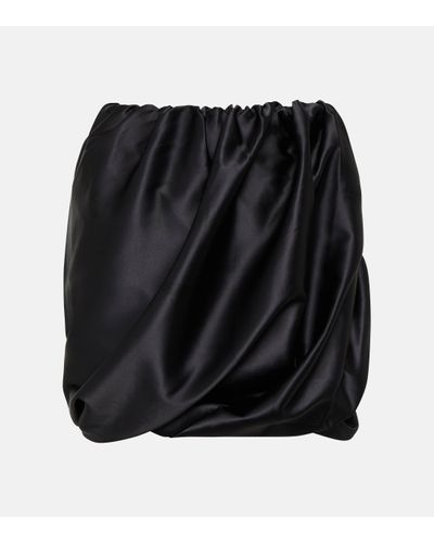 Ganni Ruched Satin Miniskirt - Black