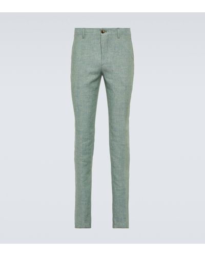 Etro Linen Slim Trousers - Green
