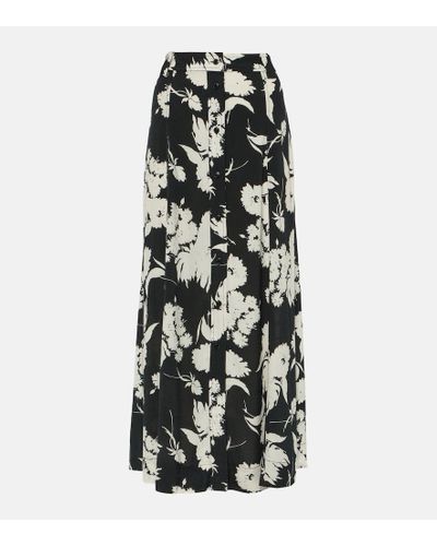 Ganni Falda larga de crepe floral - Negro