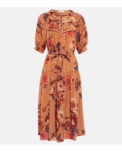 Ulla Johnson Adette Printed Silk Crepe De Chine Midi Dress - Orange