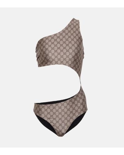 Gucci One-Shoulder-Badeanzug GG mit Cut-out - Grau