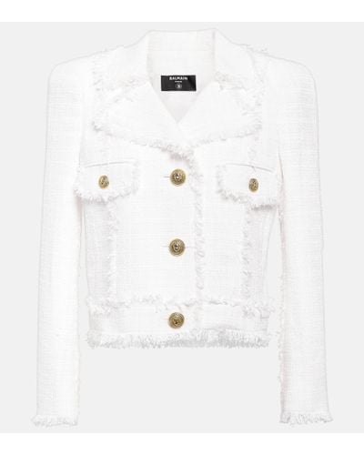 Balmain Fringe-trimmed Tweed Jacket - White