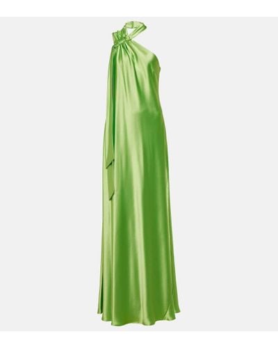 Galvan London Ushuaia Asymmetric-hem Satin Maxi Dress - Green