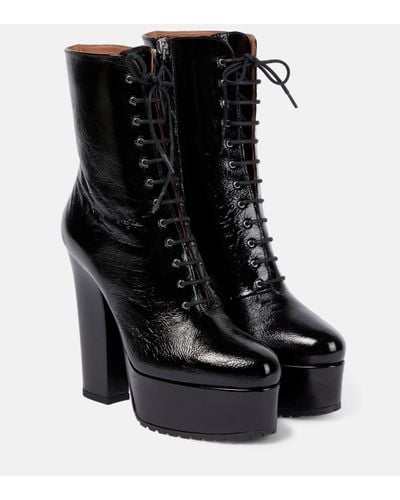 Alaïa Leather Platform Ankle Boots - Black