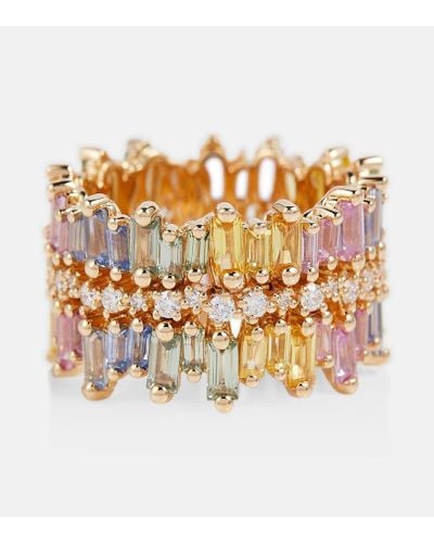 Suzanne Kalan Anello Sansa Pastel Rainbow in oro 18kt con diamanti e zaffiri - Metallizzato
