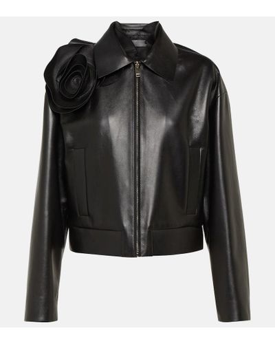 Valentino Floral-applique Leather Jacket - Black