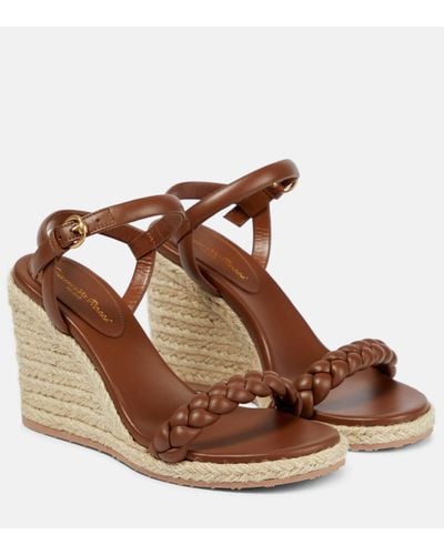 Gianvito Rossi Leather Espadrille Wedges - Brown