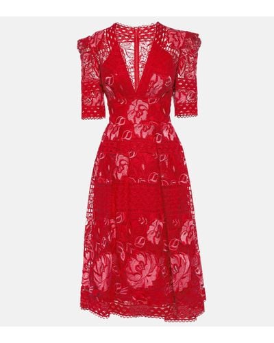 Elie Saab Floral Lace Midi Dress - Red