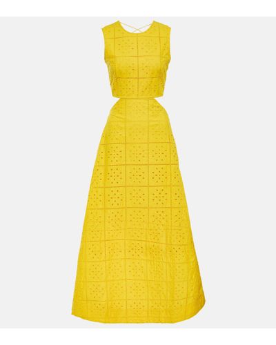 Ganni Broderie Anglaise Cotton Maxi Dress - Yellow