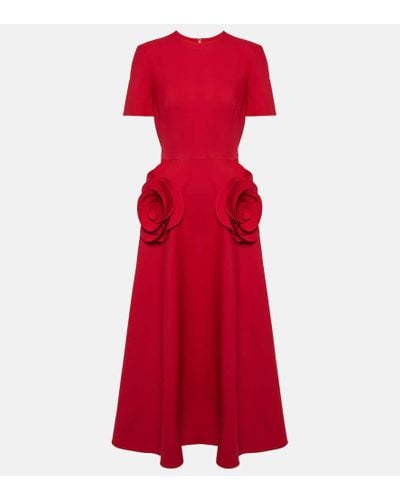 Valentino Crepe Couture Floral-applique Midi Dress - Red
