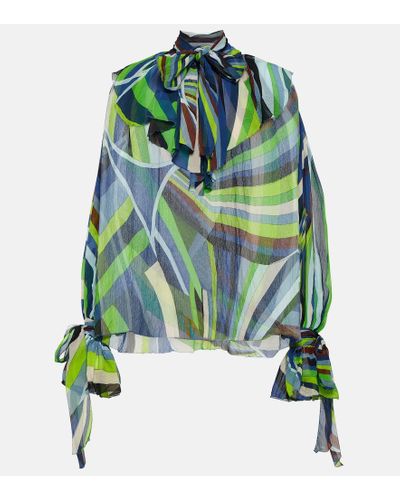 Emilio Pucci Blusa en chifon de seda con lazada - Verde