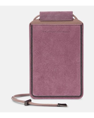 Brunello Cucinelli Verziertes Smartphone-Etui aus Veloursleder - Lila