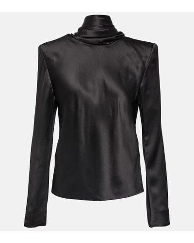 Saint Laurent Gathered Silk Top - Black