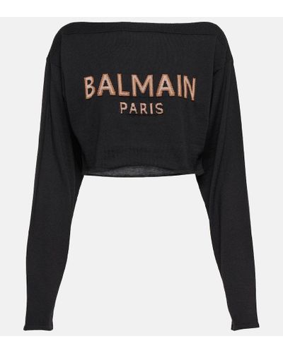 Balmain Cropped-Pullover aus einem Wollgemisch - Schwarz