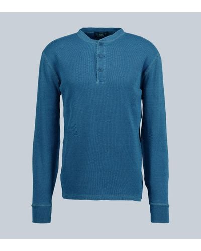 RRL Waffle Knit Henley T-shirt - Blue
