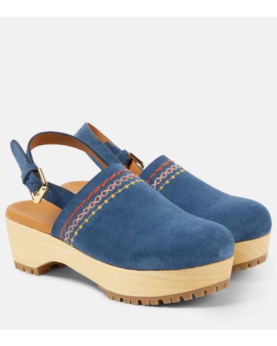 See By Chloé Embroidered Suede Clogs - Blue