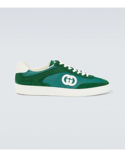 Gucci Interlocking G Suede And Canvas Sneakers - Green