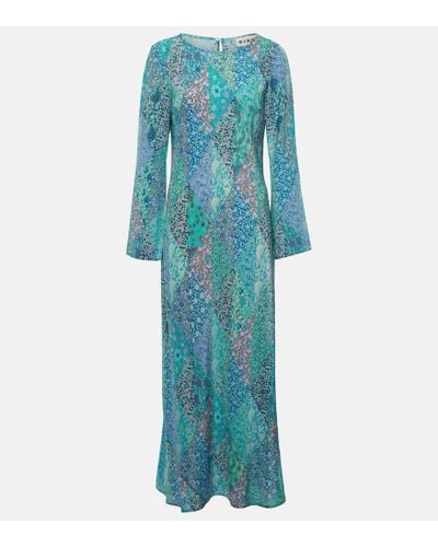 RIXO London Vestido largo Alondra de seda - Azul