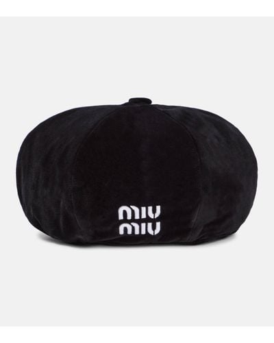 Miu Miu Logo Cotton Velvet Beret - Black