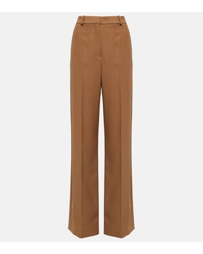 Stella McCartney Pantalon ample a taille haute en laine - Marron