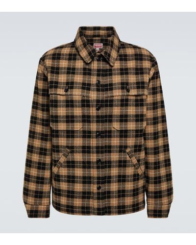 KENZO Checked Wool-blend Overshirt - Brown