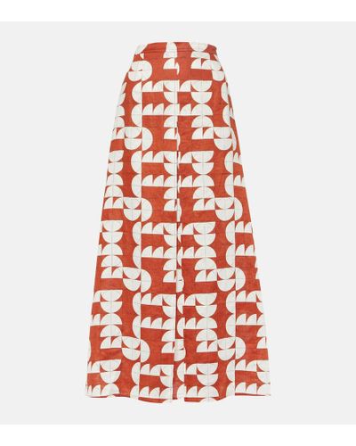 Max Mara Edile Printed Linen Midi Skirt - Red