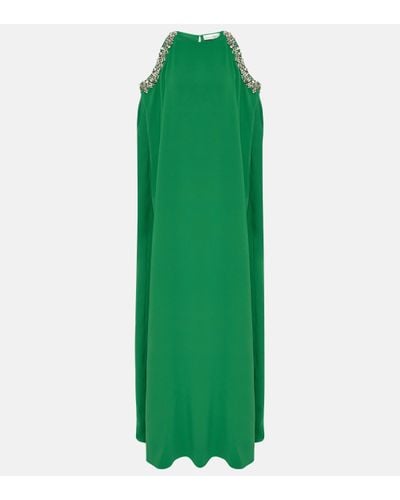 Oscar de la Renta Crystal-embellished Silk-blend Gown - Green