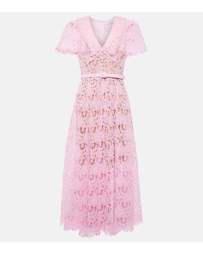 Self-Portrait Floral Guipure Lace Midi Dress - Pink