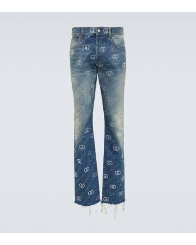 Gucci Interlocking G Embellished Straight Jeans - Blue