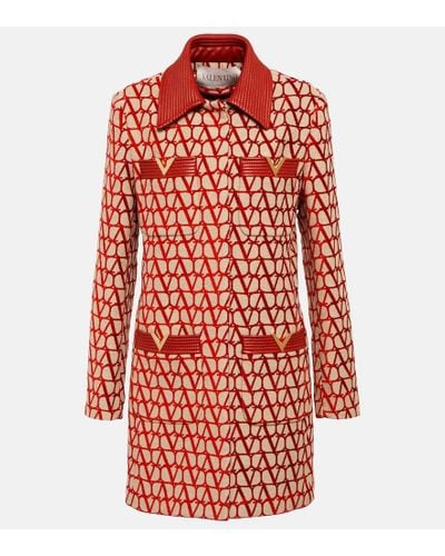 Valentino Logo Leather-trimmed Canvas Coat - Red