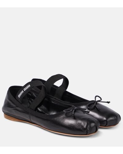 Miu Miu Ballerines en cuir a logo - Noir