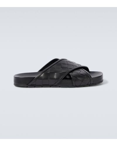 Bottega Veneta Tarik Intrecciato Leather Sandals - Black