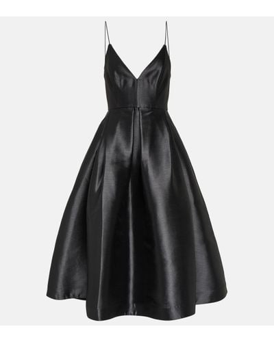 Alex Perry Pleated Silk Faille Midi Dress - Black