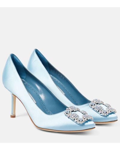 Manolo Blahnik Hangisi Opal 70 Crystal-embellished Satin Court Shoes - Blue