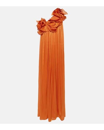Costarellos Asymmetrische Robe Aus Lamé Mit Applikationen - Orange
