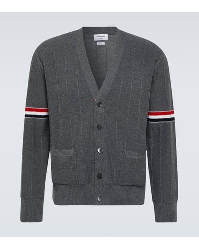 Thom Browne Rwb Stripe Virgin Wool Cardigan - Grey