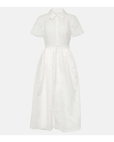 Self-Portrait Embroidered Cotton Midi Dress - White