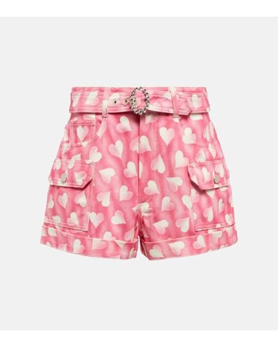 Alessandra Rich Heart-print High-rise Denim Shorts - Pink