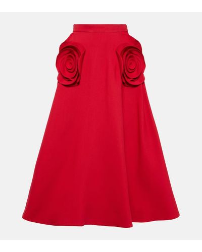 Valentino Falda midi de lana y seda con aplique - Rojo